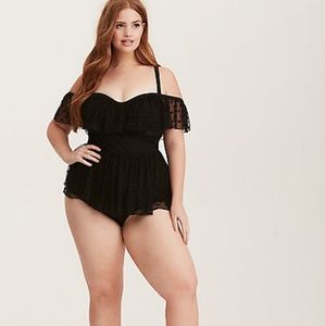BNWT Torrid polka dot cold shoulder mesh one piece